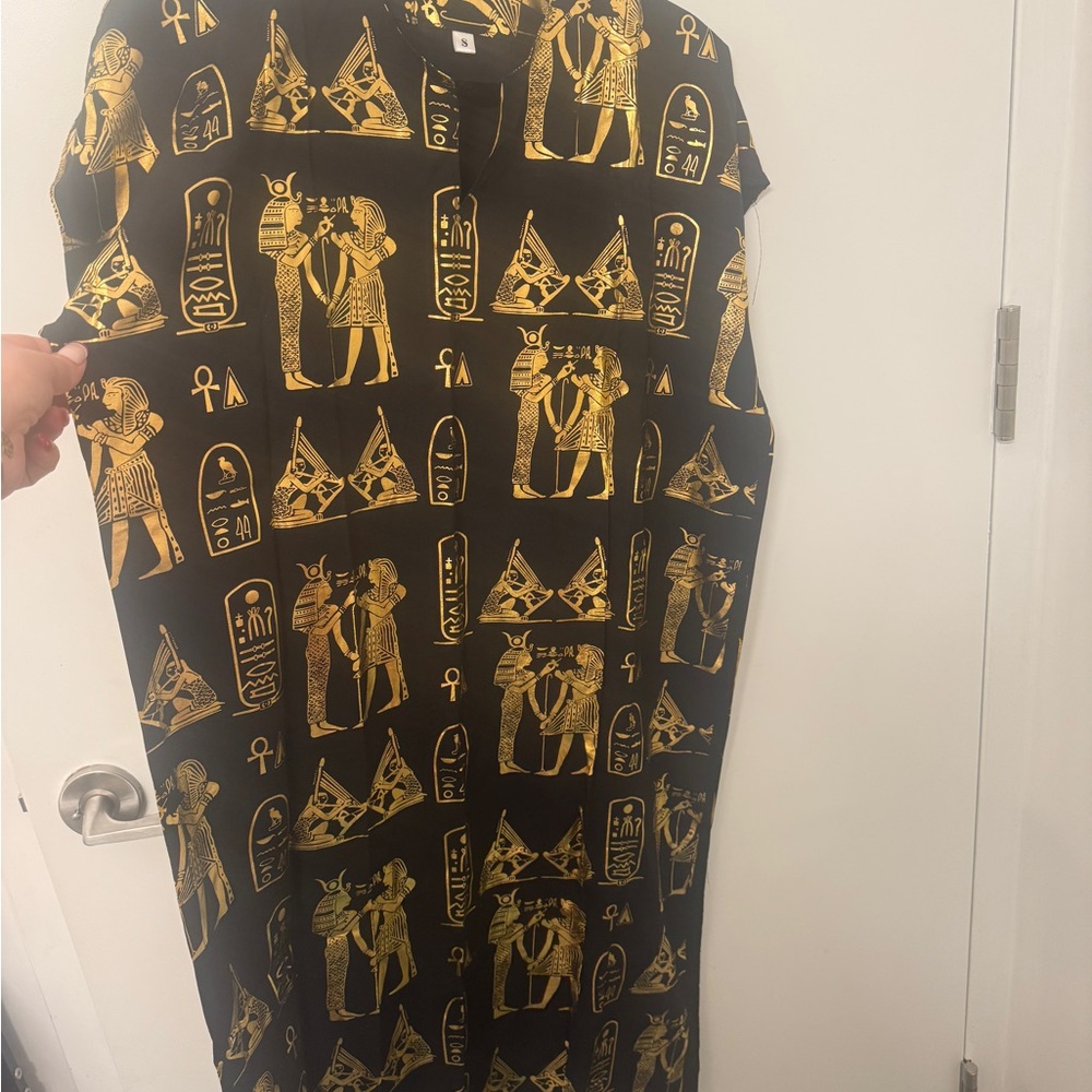 Black and Gold Egyptian Print Dress